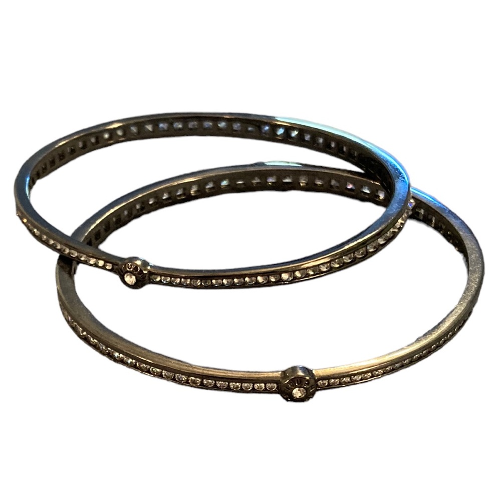 Henri Bendel Women’s Dark Gray Metal Bangle Bracelets With Crystals. Two Of Them - Picture 2 of 8
